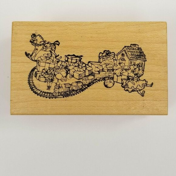 Vintage Christmas Holiday Rubber Stamps Nature Impressions Wreath 1st Class Toys - Picture 7 of 11